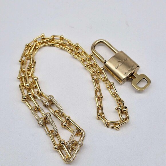 Auth Louis Vuitton Lock & Key w/unbranded 925 Pure Silver Gold plated Necklace - Picture 10 of 16